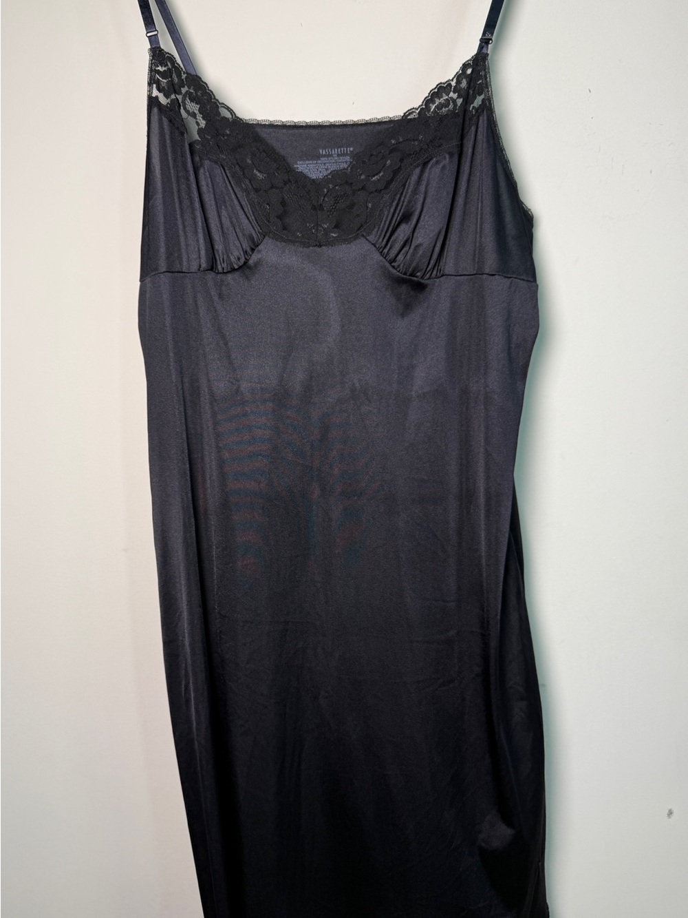 Vassarette Vintage Black Lace Full Slip Dress Adjustable Straps Sz 44 12
